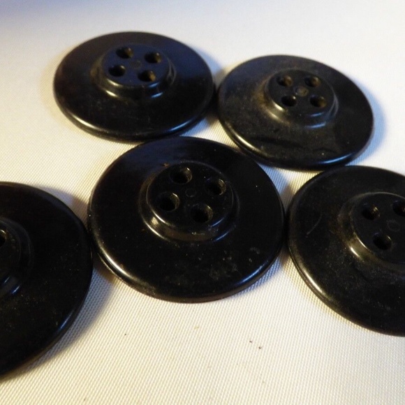 VTG Lot of 5 Black Bakelite Nautical Navy Anchor Rope Sailing 1.25" Coat Button - Picture 4 of 7